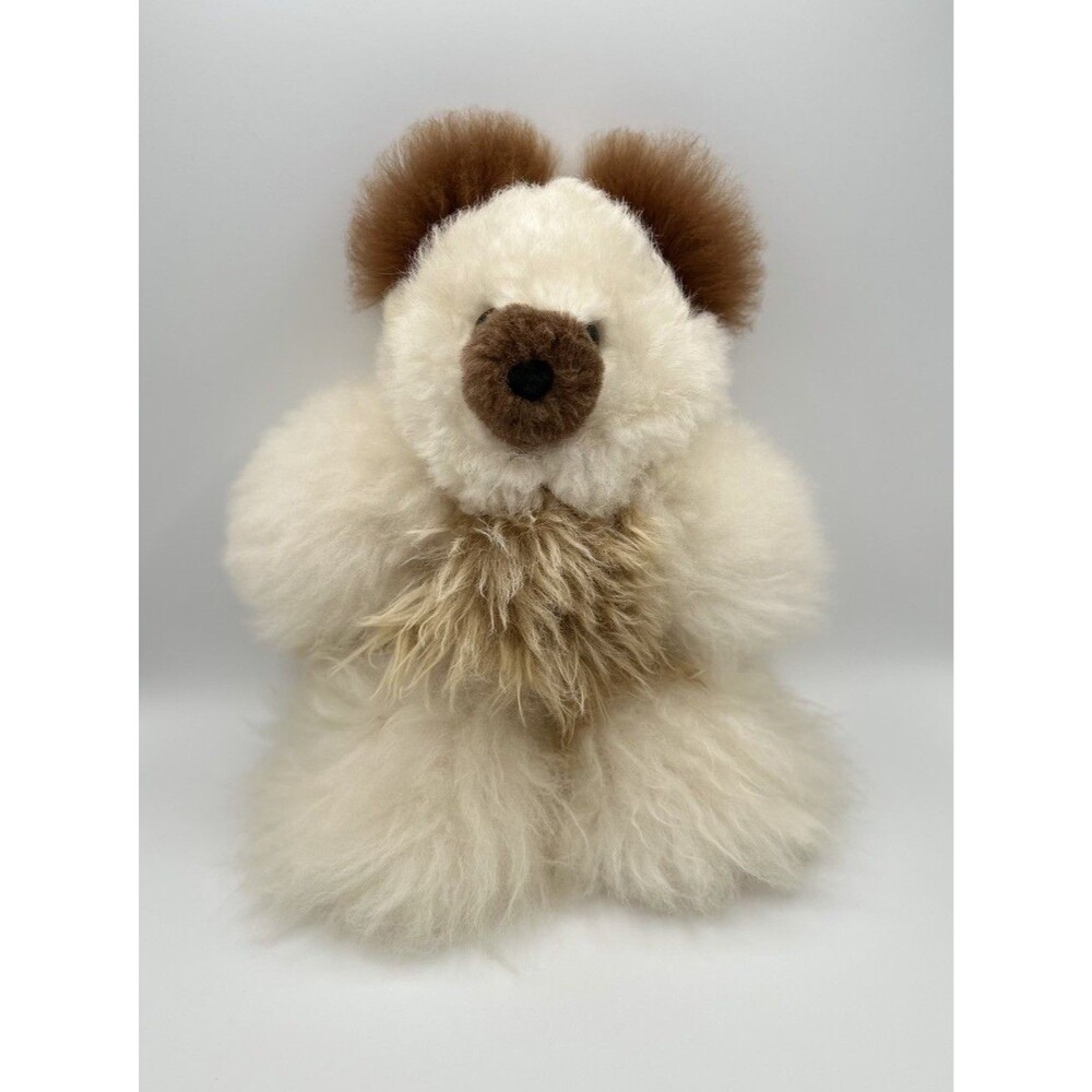 Genuine Baby Alpaca Fur Teddy Bear Plush Hand Made Peru Leather Body Cream 13”